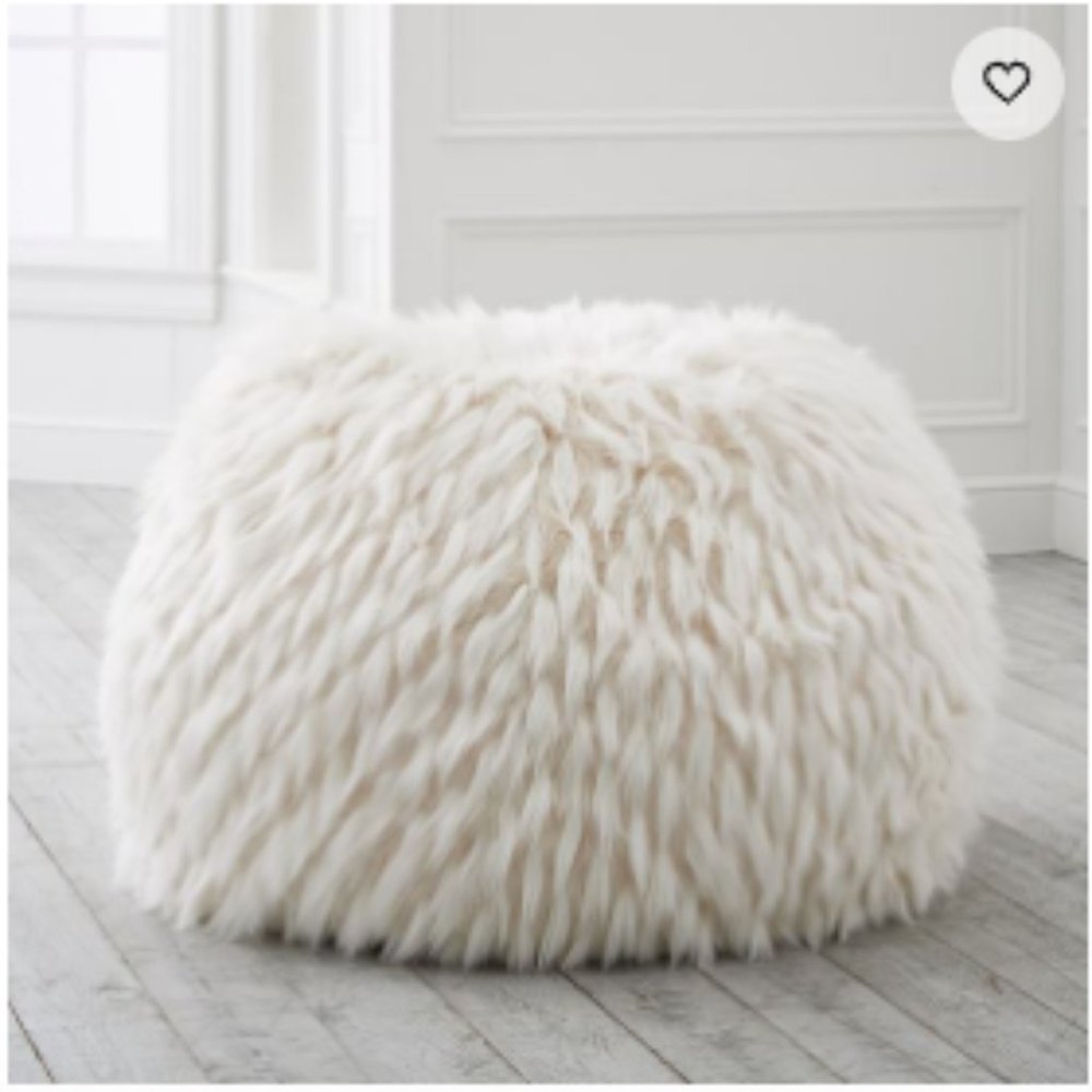 Pottery Barn Teen Faux Fur Pouf Ottoman in Cream